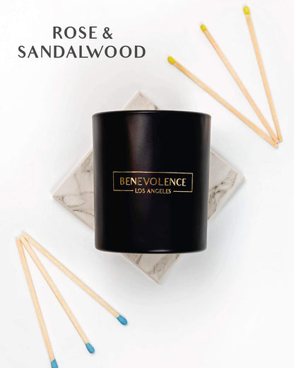 Benevolence LA Rose & Sandalwood Soy Candle – 8oz, 45h Burn | Holiday Home Fragrance