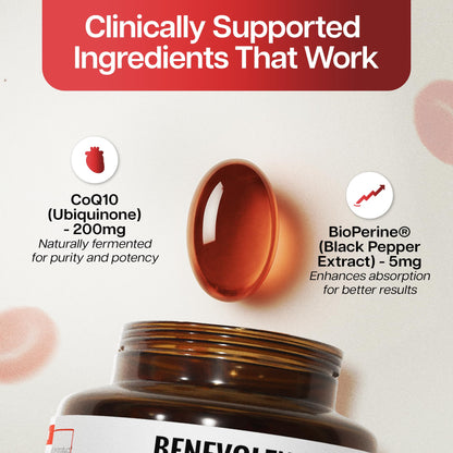 Benevolent CoQ10 200mg Softgels with BioPerine – Heart Health & Energy Support (100 Softgels)