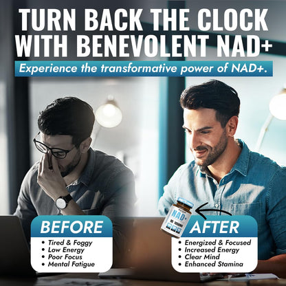 Benevolent NAD+ Supplement 1050mg | 3-in-1 NAD+ for Energy, Brain & Aging | 90 Caps
