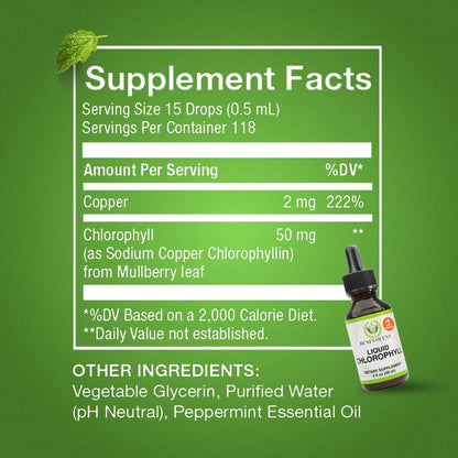 Benevolent Nourishment Chlorophyll Supplement - Mint Drops, 59ml, 4 Month Supply