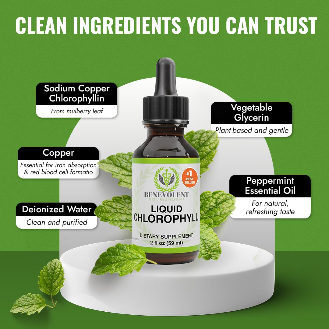 Benevolent Nourishment Chlorophyll Supplement - Mint Drops, 59ml, 4 Month Supply