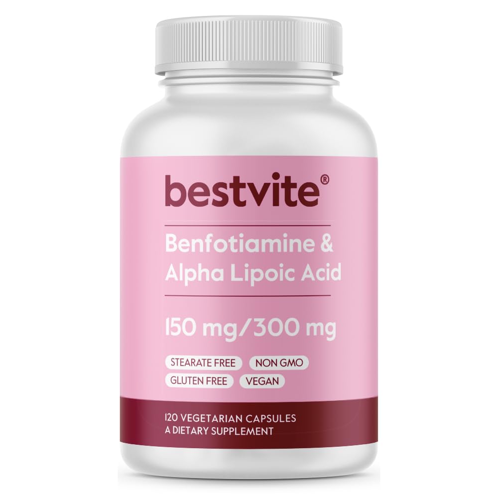 Benfotiamine 150mg + Alpha Lipoic Acid 300mg - 120 Veg Capsules | No Stearates, Vegan, Gluten Free, Non-GMO