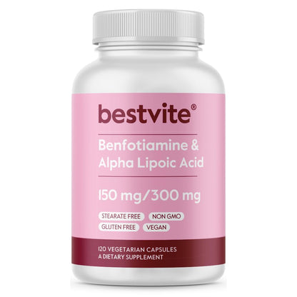 Benfotiamine 150mg + Alpha Lipoic Acid 300mg - 120 Veg Capsules | No Stearates, Vegan, Gluten Free, Non-GMO