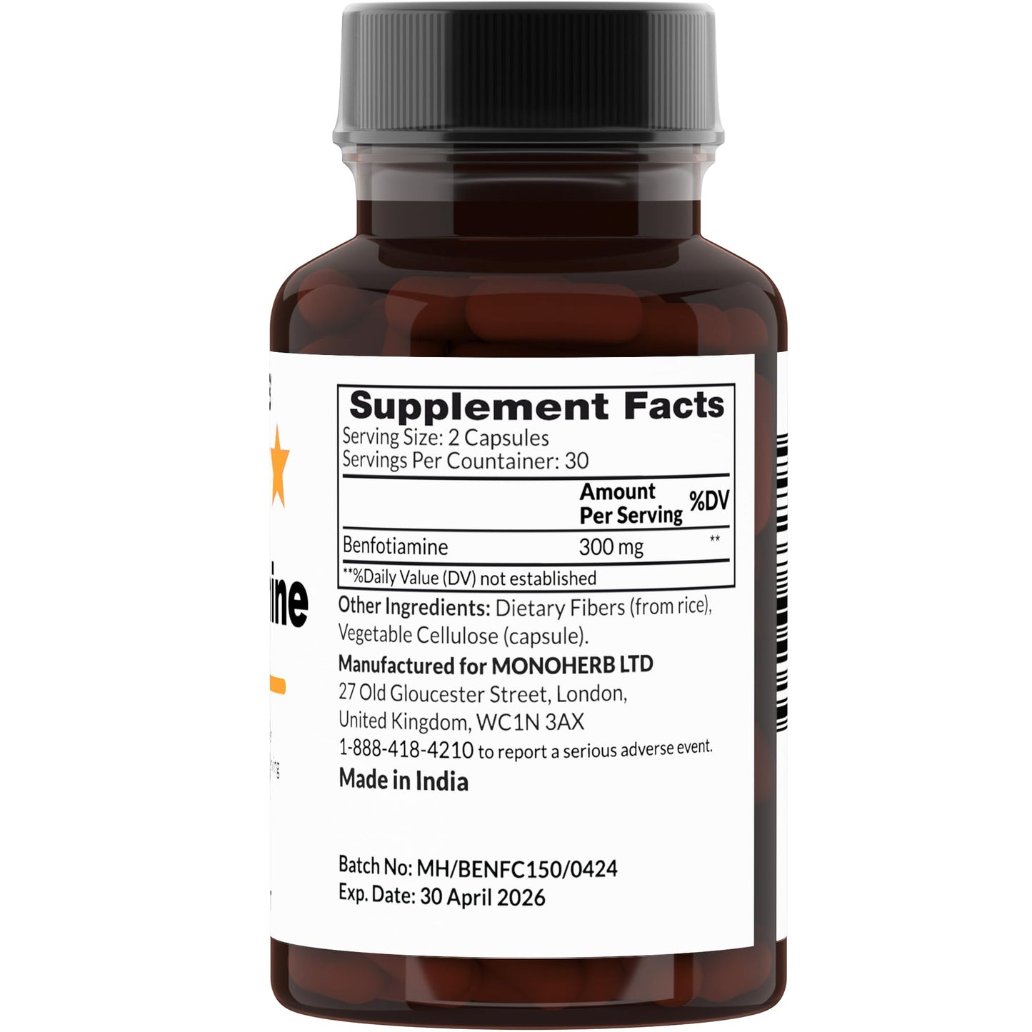 Benfotiamine 300 mg - 60 Veg Capsules | Vitamin B1 Supplement