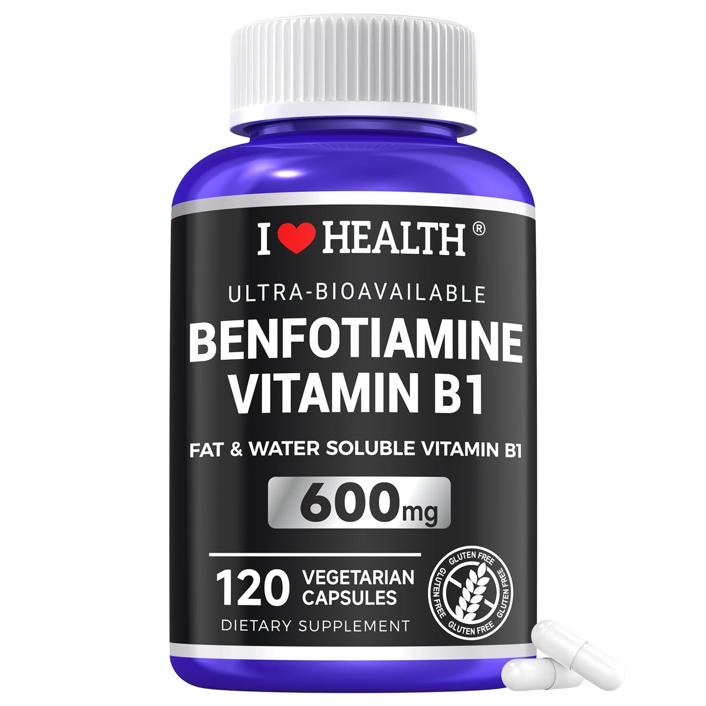 Benfotiamine 600mg + 20mg Vitamin B1 – 120 Veggie Capsules | Made in USA | 3rd-Party Tested
