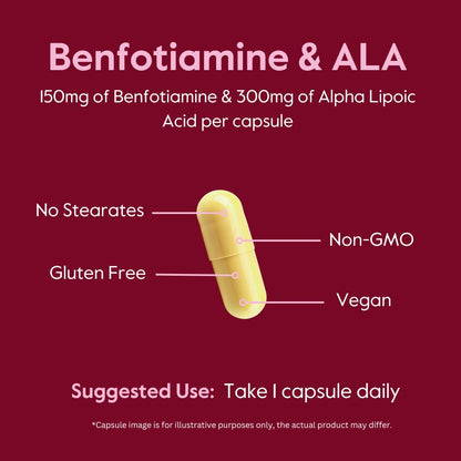 Benfotiamine 150mg + Alpha Lipoic Acid 300mg - 120 Veg Capsules | No Stearates, Vegan, Gluten Free, Non-GMO