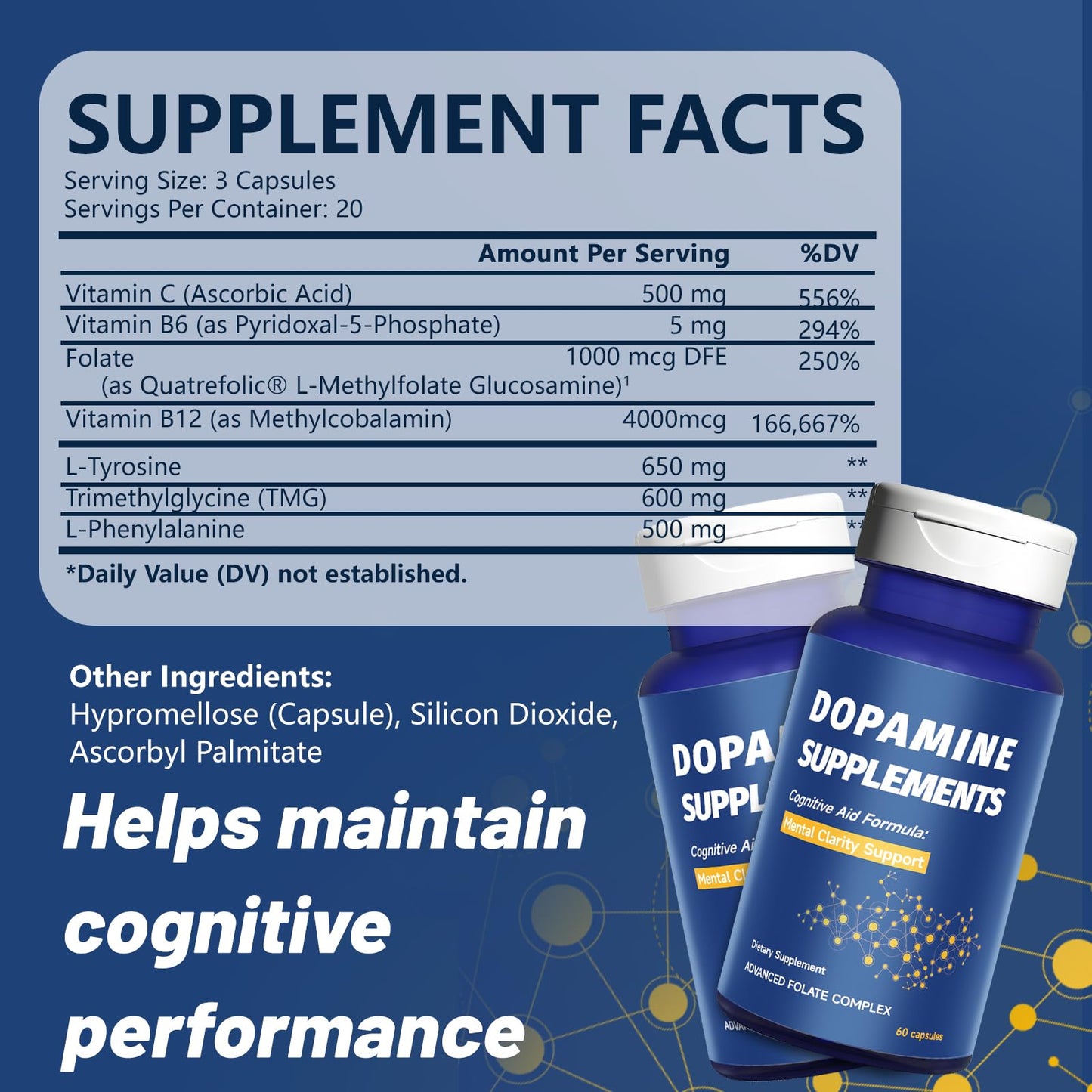 BENIX Dopamine Brain Food – 650mg L-Tyrosine for Focus & Mental Clarity – 60 Capsules