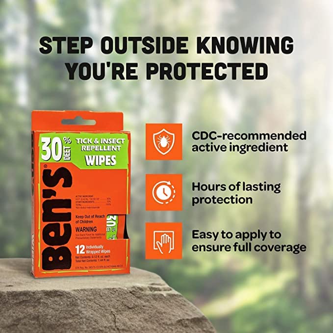 Ben's 30% Deet Mosquito & Tick Field Wipes – 24 Pack
