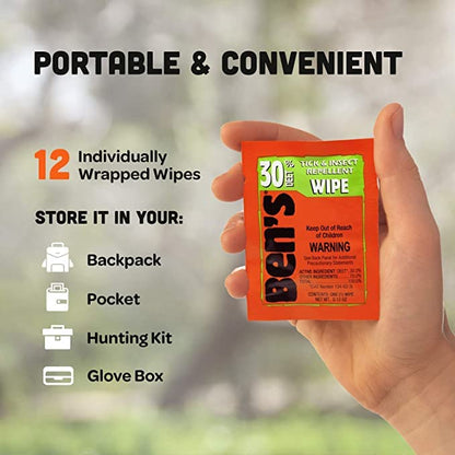Ben's 30% Deet Mosquito & Tick Field Wipes – 24 Pack