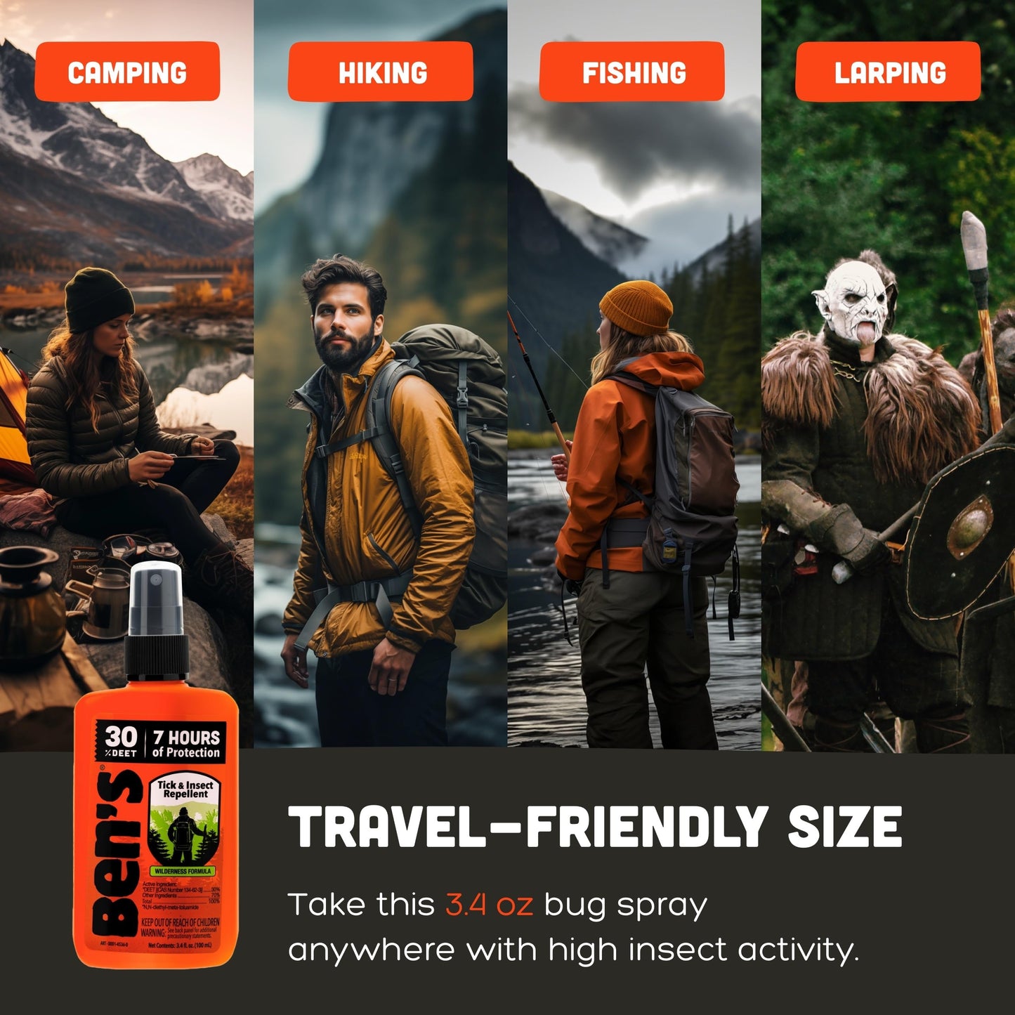 Ben's Tick & Insect Repellent - Travel-Size 30% DEET Bug Spray - 7 Hours Protection - Fragrance-Free - 3.4 oz (4 Pack)