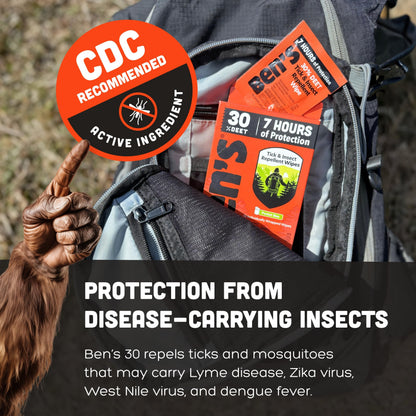 Ben's Tick & Insect Repellent Wipes - 30% DEET, Up to 7 Hours Protection - Alcohol- & Fragrance-Free | 12 Wipes (4 Pack)