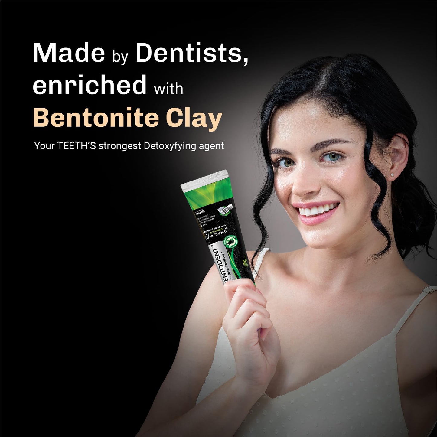Bentodent Fluoride-Free Charcoal Toothpaste with Bentonite Clay | Natural Vegan Whitening