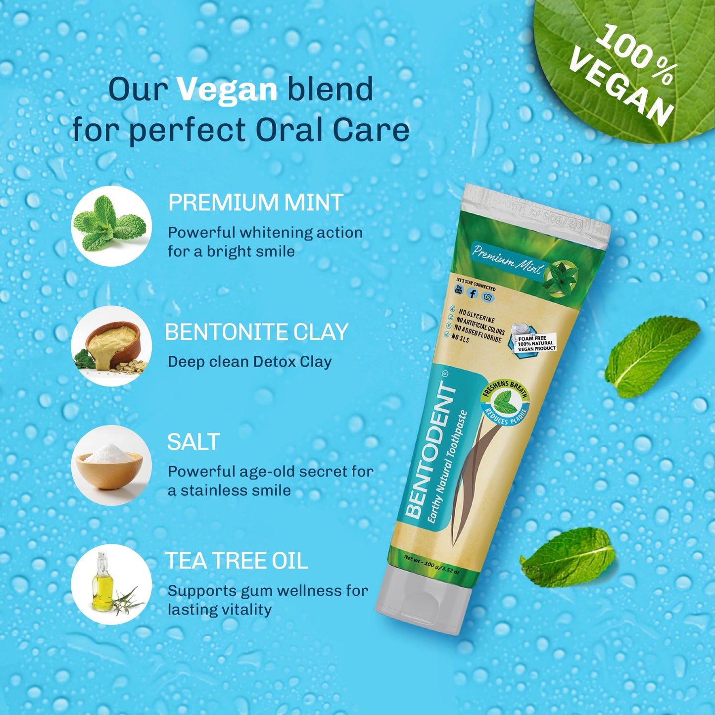 Bentodent Calcium Bentonite Toothpaste – Fluoride Free, SLS Free, Mint & Cardamom (Family Pack)