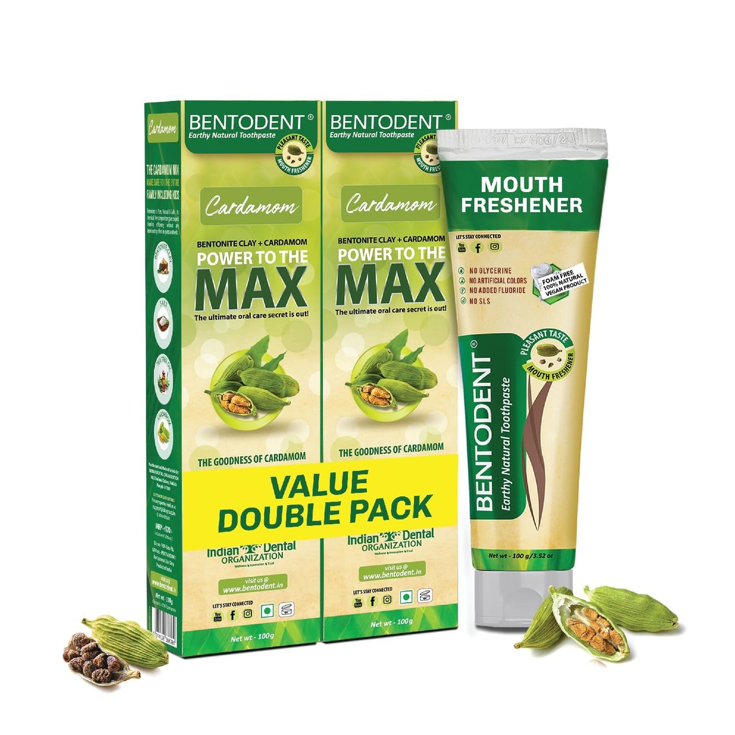 Bentodent Natural Toothpaste Cardamom 2-Pack for the Whole Family – SLS & Fluoride Free