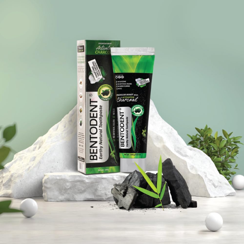 BENTODENT Charcoal Toothpaste – Natural Whitening, SLS & Fluoride Free, Vegan