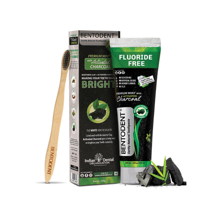 Bentodent Fluoride-Free Charcoal Toothpaste with Bentonite Clay | Natural Vegan Whitening