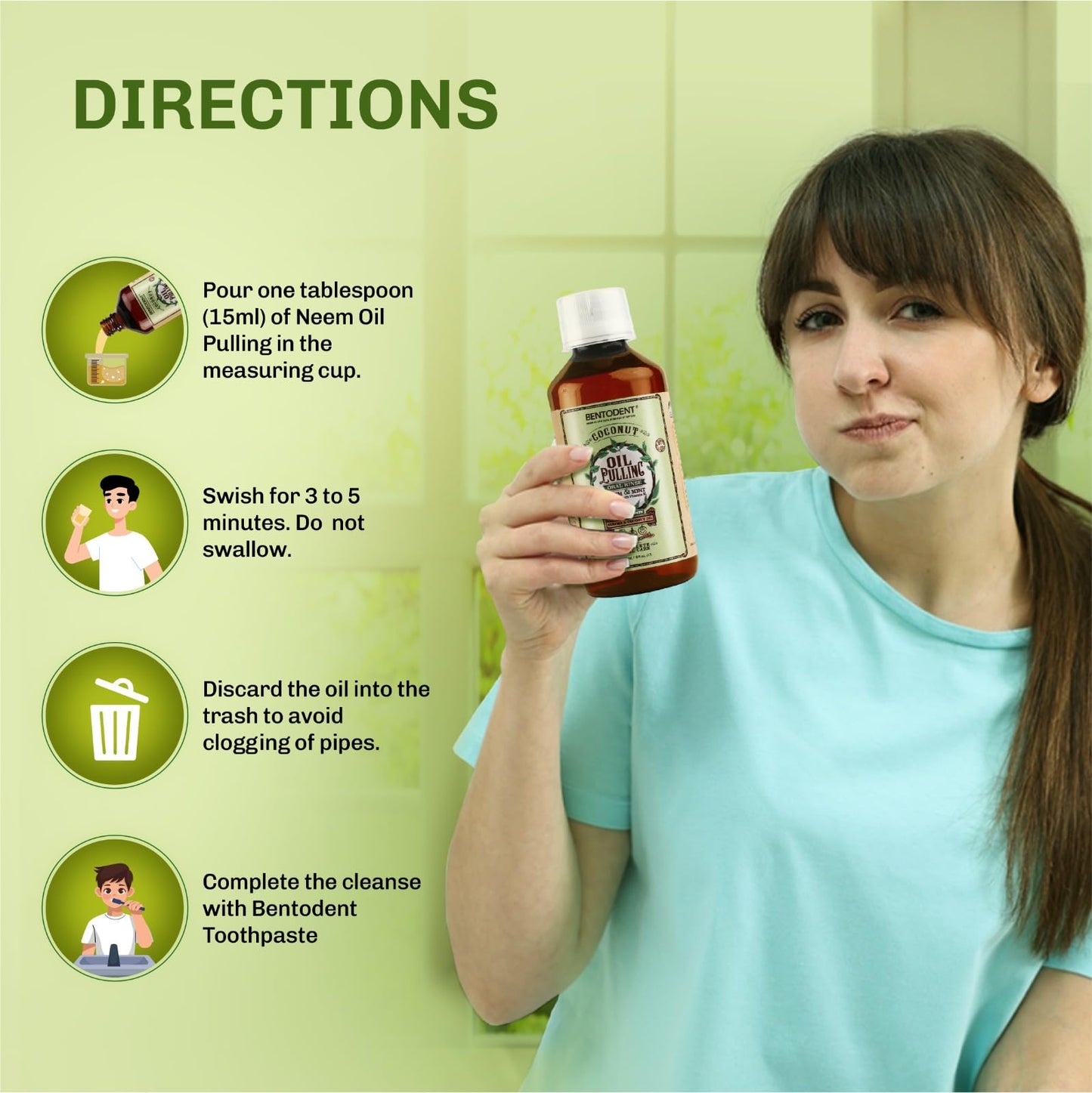 Bentodent Coconut Oil Pulling Mouthwash with Neem & Mint – 6 oz