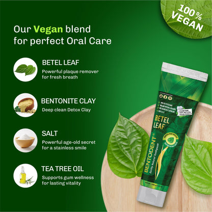 Bentodent Fluoride-Free Remineralizing Toothpaste – Organic Bentonite Clay & Betel Leaf | SLS-Free, Vegan