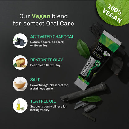 Bentodent Fluoride-Free Charcoal Toothpaste with Bentonite Clay | Natural Vegan Whitening
