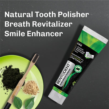 BENTODENT Toothpaste - Bentonite Clay & Activated Charcoal, Fluoride-Free, SLS-Free, Vegan, 3.52 oz
