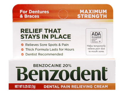 Benzodent Dental Pain Relieving Cream for Dentures & Braces – 0.25 oz Tube (Pack of 3)
