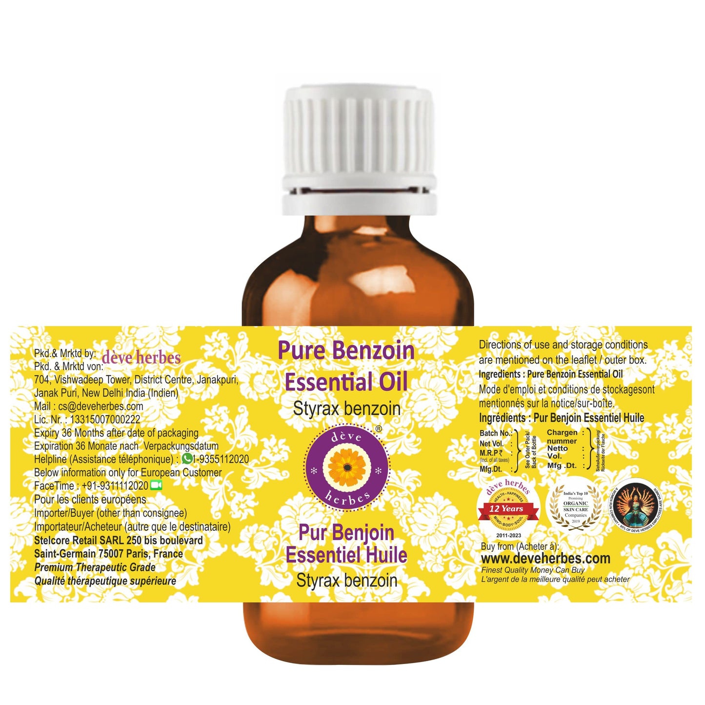 dève herbes Benzoin Essential Oil – Pure, Steam-Distilled 30ml (1oz) | Styrax Benzoin