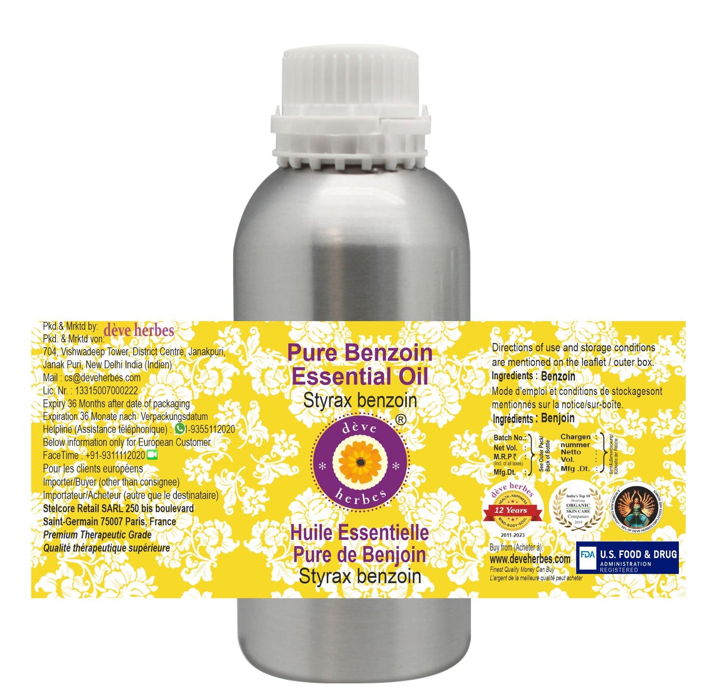 dève herbes Benzoin Essential Oil (Styrax benzoin) – Pure, Steam Distilled, 300ml