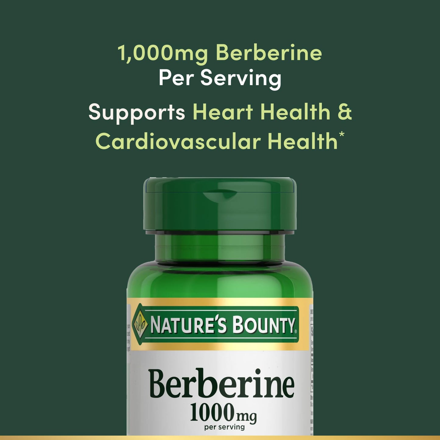 Nature's Bounty Berberine 1000mg – Heart Health Support, Non-GMO, 60 Count
