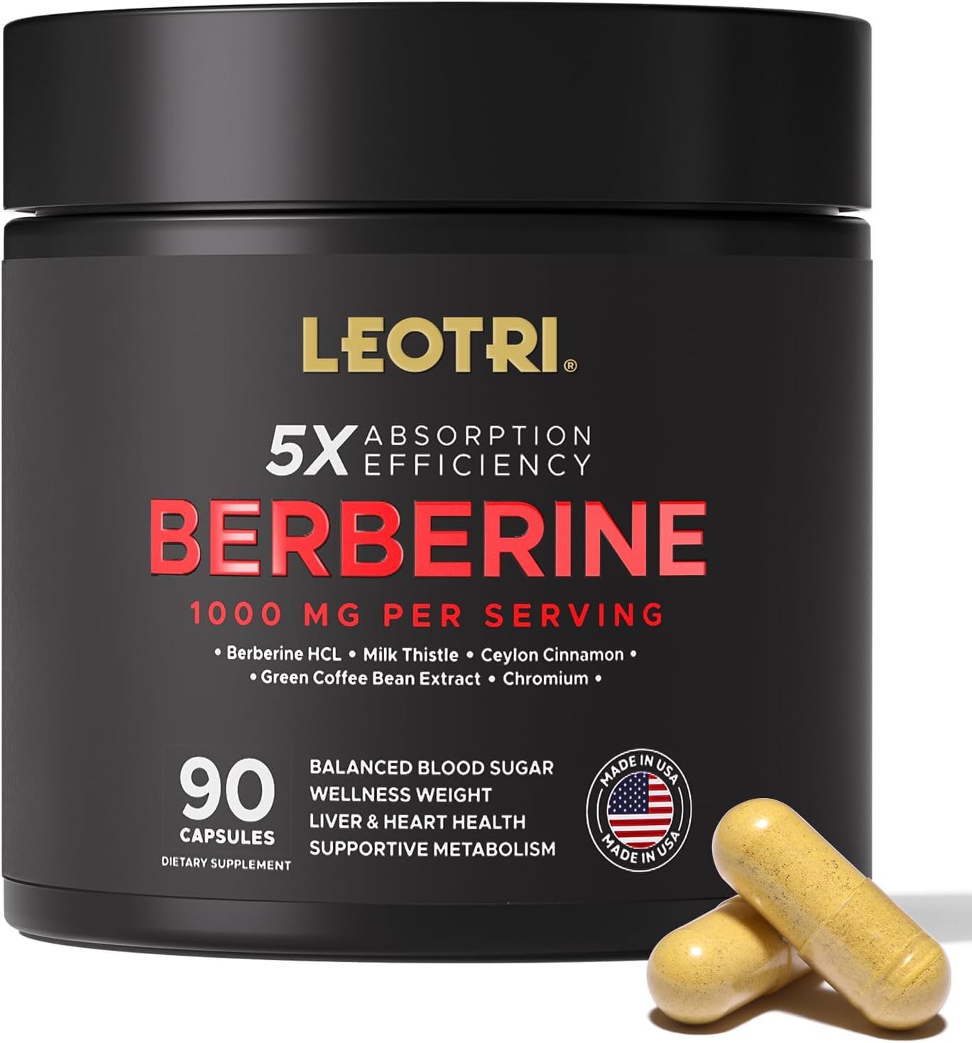 Berberine 1000mg with Cinnamon & Milk Thistle – GLP-1 & Metabolic Support, 90 Capsules, Made in USA