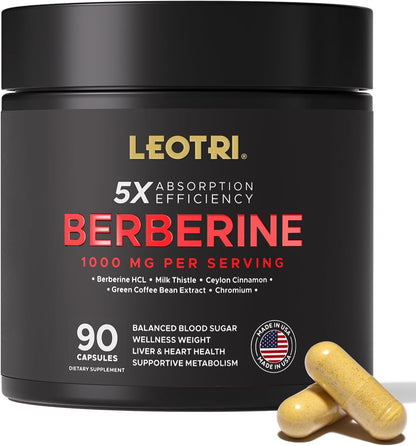 Berberine 1000mg with Cinnamon & Milk Thistle – GLP-1 & Metabolic Support, 90 Capsules, Made in USA
