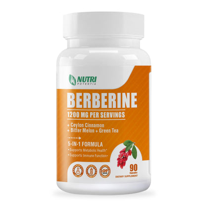 Berberine 1200mg Complex – Berberine HCl with Cinnamon, Bitter Melon & Green Tea (90 Capsules) – Gluten Free & Non-GMO