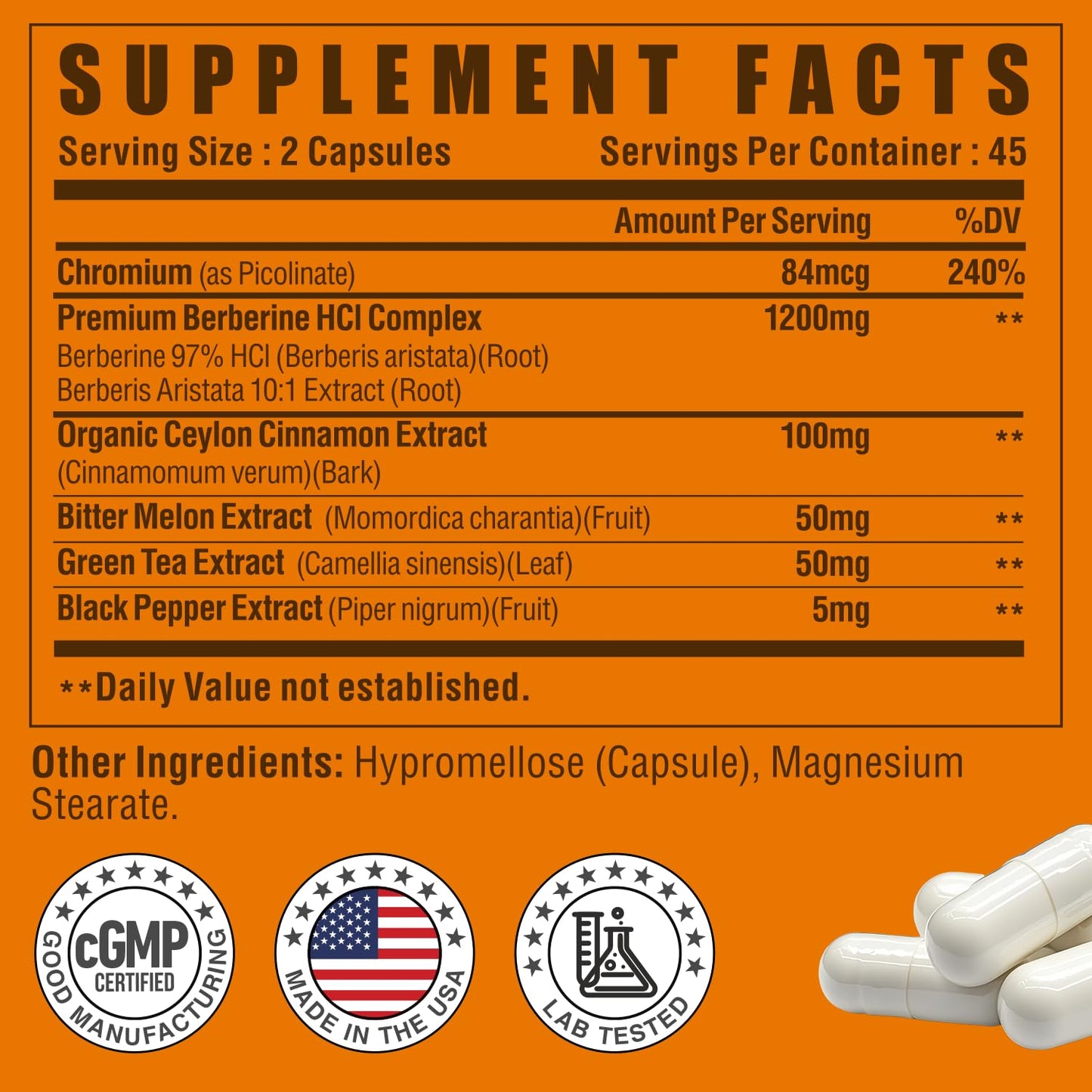 Berberine 1200mg Complex – Berberine HCl with Cinnamon, Bitter Melon & Green Tea (90 Capsules) – Gluten Free & Non-GMO