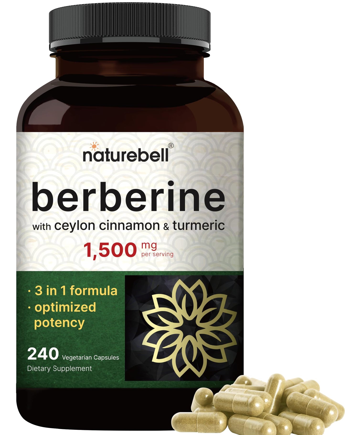 Berberine 1500mg with Cinnamon & Turmeric – 240 Veggie Capsules | 97% Pure Berberine HCL | Vegan, Non-GMO