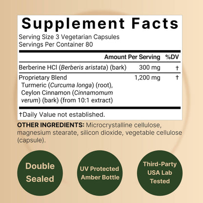 Berberine 1500mg with Cinnamon & Turmeric – 240 Veggie Capsules | 97% Pure Berberine HCL | Vegan, Non-GMO