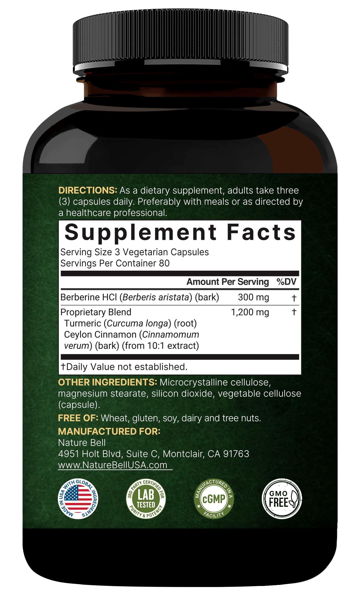 Berberine 1500mg with Cinnamon & Turmeric – 240 Veggie Capsules | 97% Pure Berberine HCL | Vegan, Non-GMO