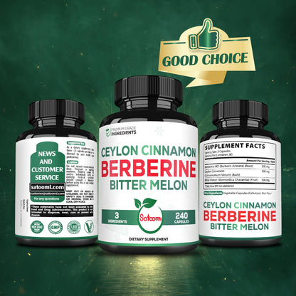Berberine 1500mg with Organic Cinnamon Bark & Bitter Melon – 240 Vegan Capsules (80 Servings)