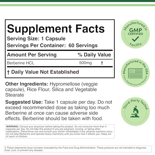 Berberine 500mg 60 Capsules – AMPK Activator for Cardiovascular Health