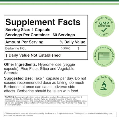 Berberine 500mg 60 Capsules – AMPK Activator for Cardiovascular Health