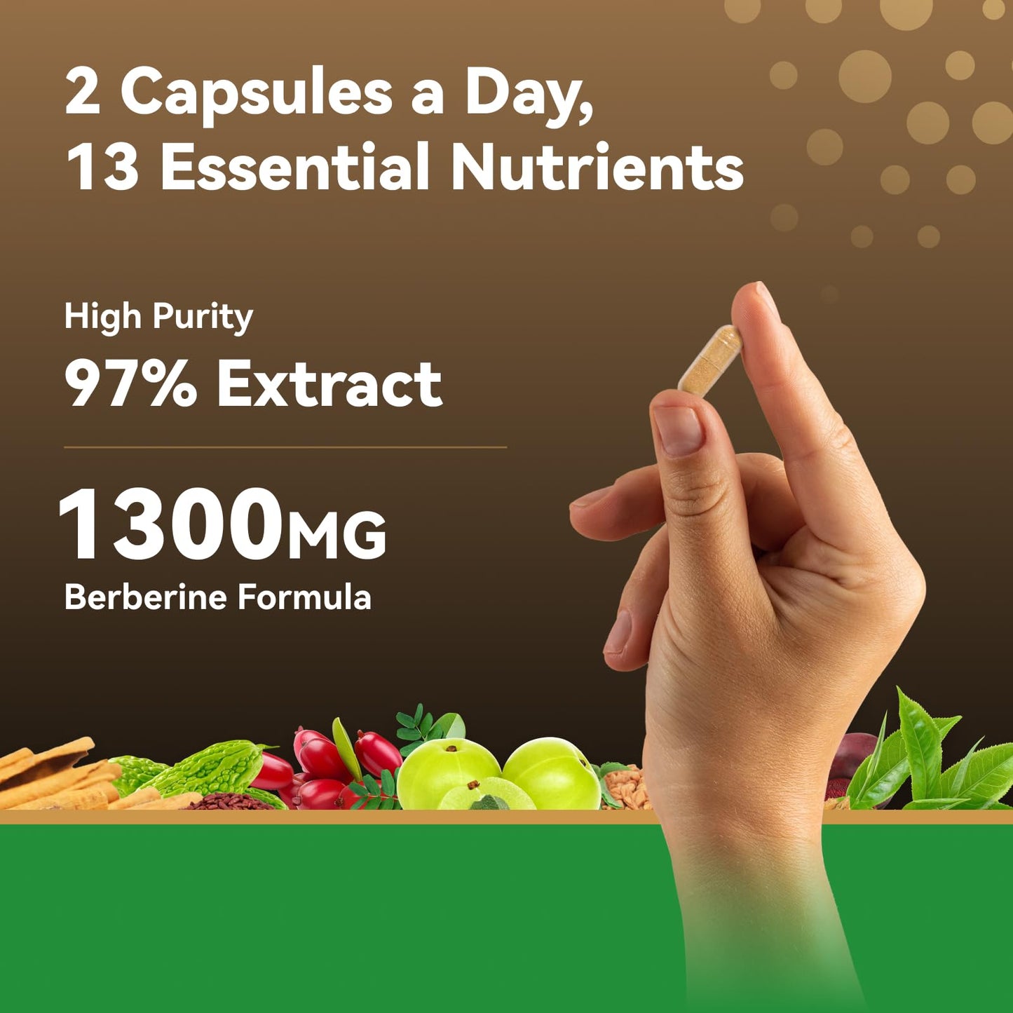 Berberine 1300mg with Green Tea Extract, Resveratrol, Red Yeast Rice & CoQ10 – 13-in-1 Immune & Metabolic Support, 60 Caps, Non-GMO