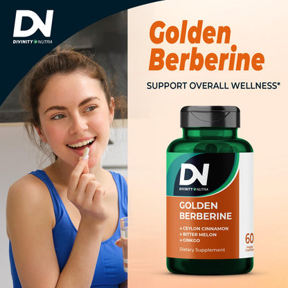 Berberine Supplement with Bitter Melon, Ginkgo Biloba & Ceylon Cinnamon – 60 Capsules, Vegan, Made in USA