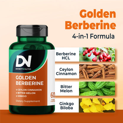 Berberine Supplement with Bitter Melon, Ginkgo Biloba & Ceylon Cinnamon – 60 Capsules, Vegan, Made in USA
