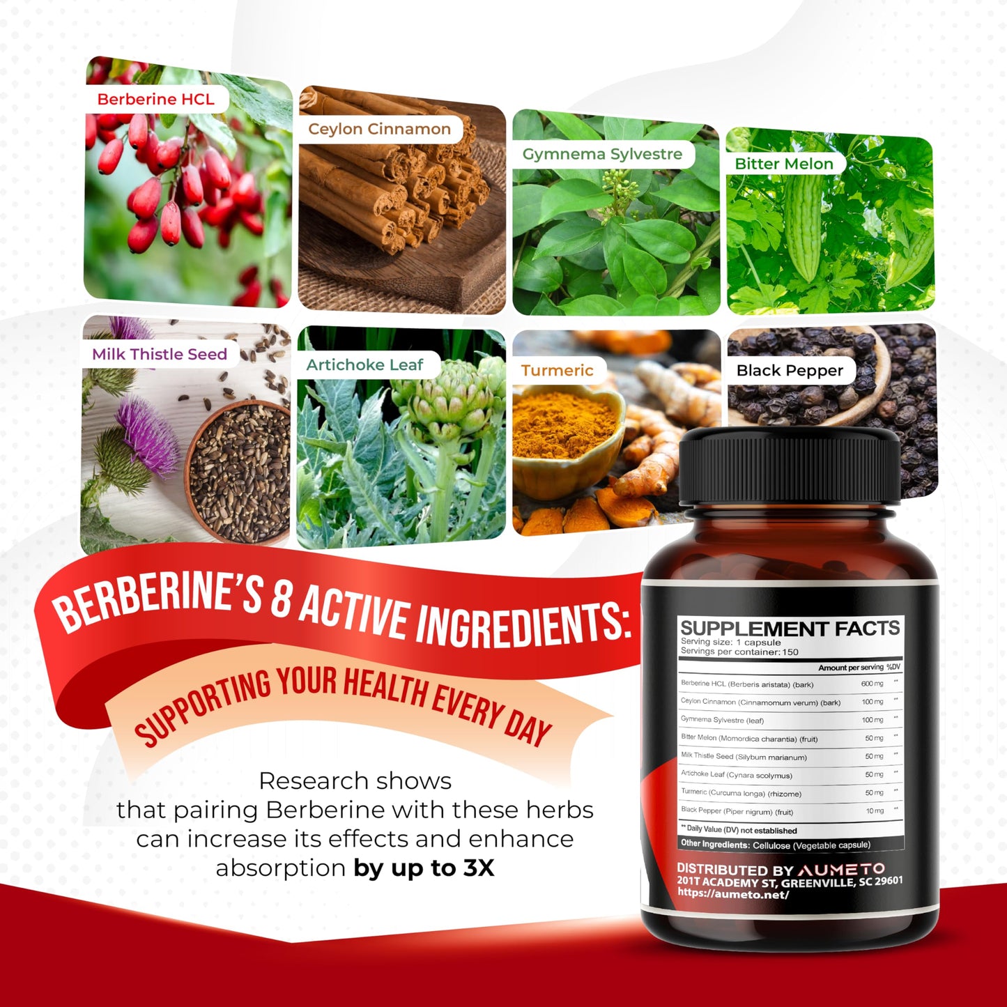 Berberine Supplement with Cinnamon, Turmeric & Milk Thistle – 150 Count
