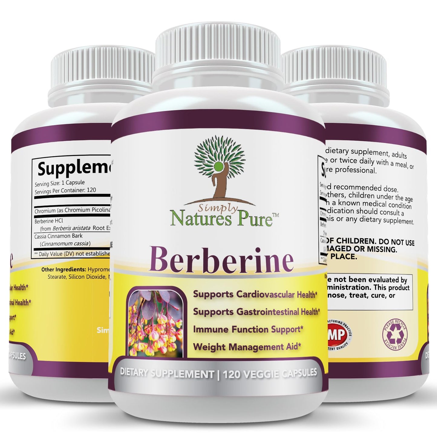 Simply Nature’s Pure Berberine HCl 500mg - 120 Capsules | Heart & GI Support