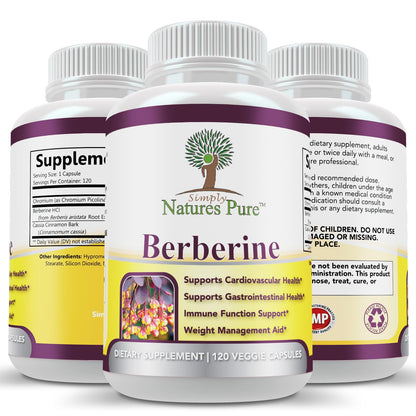 Simply Nature’s Pure Berberine HCl 500mg - 120 Capsules | Heart & GI Support