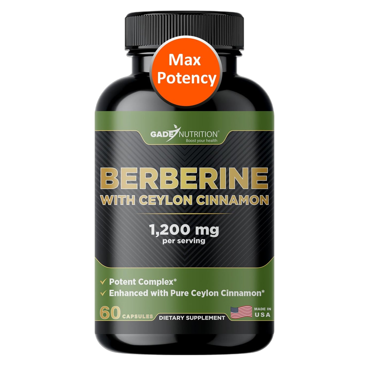 Gade Nutrition Berberine with Ceylon Cinnamon | Berberine HCl 1200 mg | USA Made