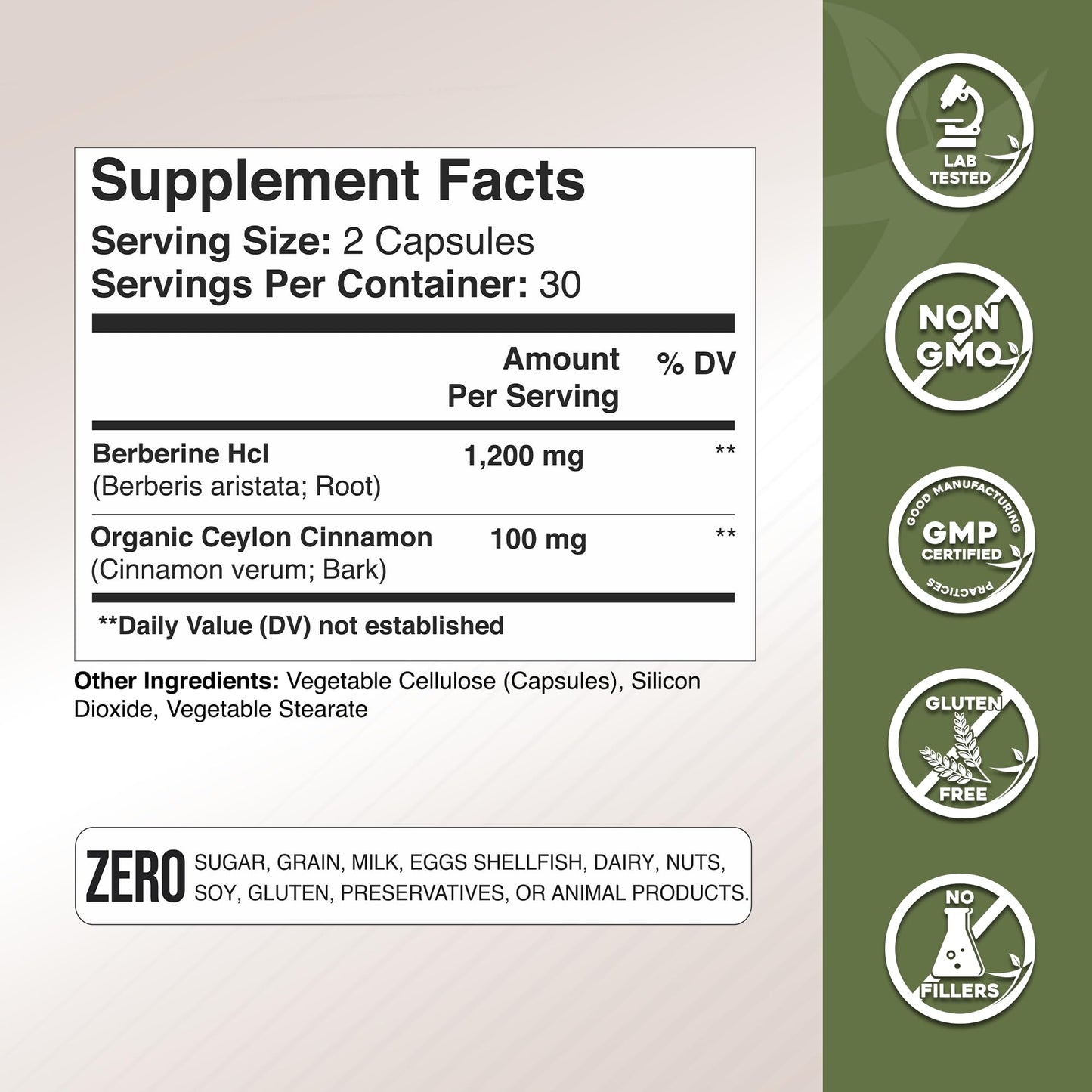 Gade Nutrition Berberine with Ceylon Cinnamon | Berberine HCl 1200 mg | USA Made
