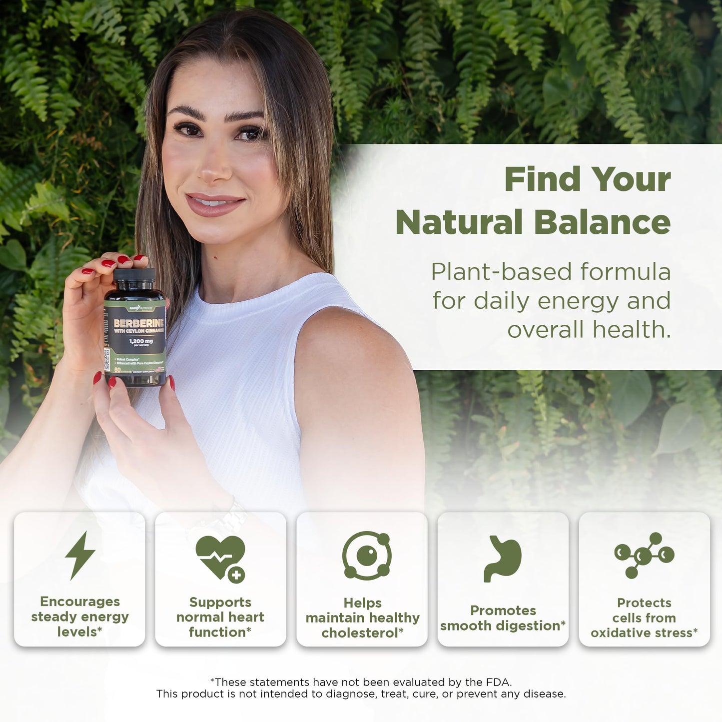 Gade Nutrition Berberine with Ceylon Cinnamon | Berberine HCl 1200 mg | USA Made