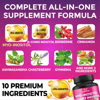 BMVINVOL Inositol Supplement – 40:1 Myo-Inositol & D-Chiro Inositol, Berberine, Cinnamon, Ashwagandha – 150 Capsules