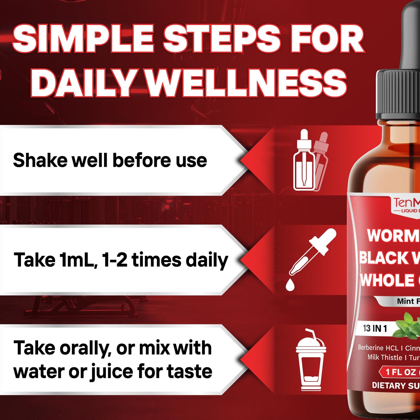Tenmido 13in1 Wormwood Tincture - 30 Days Supply, 1 Fl Oz