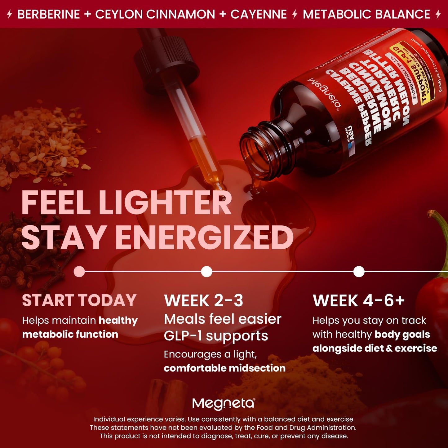 Berberine with Ceylon Cinnamon & Cayenne Pepper Liquid Drops – Digestive & Immune Support, GLP-1 Boost, 2 oz